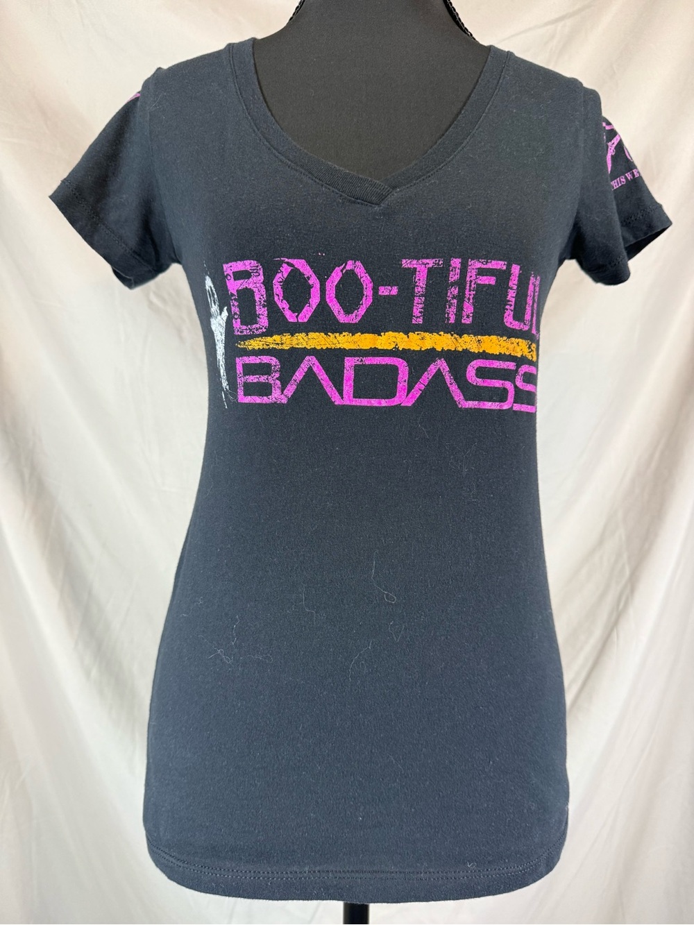 Grunt Style “Boo-tiful Badass” Graphic V-Neck T-Shirt - Black - Small